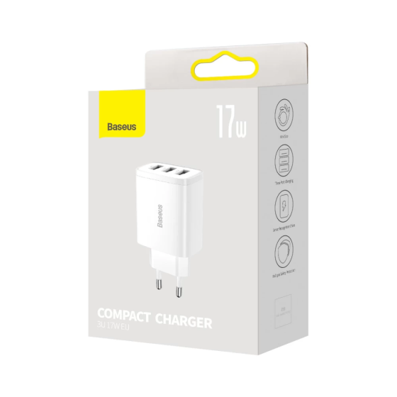 Сетевое зарядное устройство Baseus Compact Charger 3U 17W EU, цвет белый CCXJ020102 Одесса