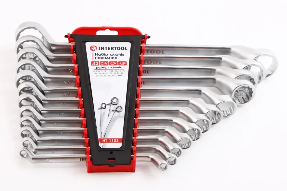 Набір ключів накидних кривих 12 ед. Intertool (6-32мм) Вінниця - фото 1