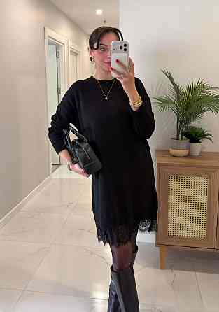 Женское платье-туника с кружевом по низу двухсторонняя ангора Черный, 48/52 Одесса
