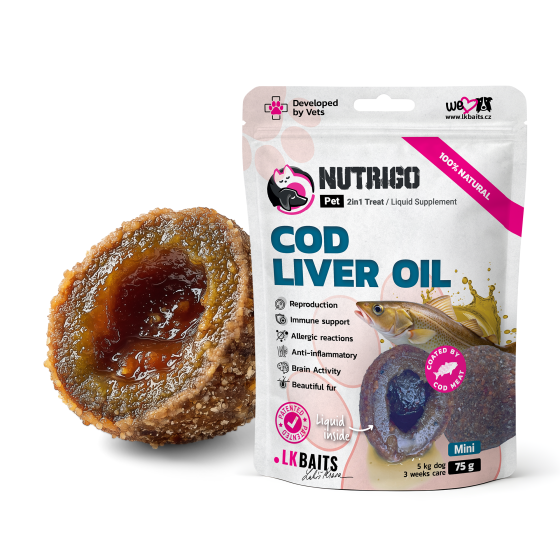 LK Baits Pet Nutrigo Cod Liver Oil Mini Функціональні ласощі для собак дрібних порід з олією печінки тріски (Ø 15 мм), 75 г Київ