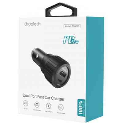 Зарядний пристрій Choetech car USB-A/USB-C 63W QC3.0/PD/PPS black (TC0010-BK) Вінниця