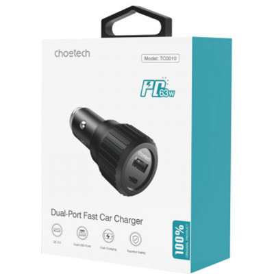 Зарядное устройство Choetech car USB-A/USB-C 63W QC3.0/PD/PPS black (TC0010-BK) Винница - изображение 3