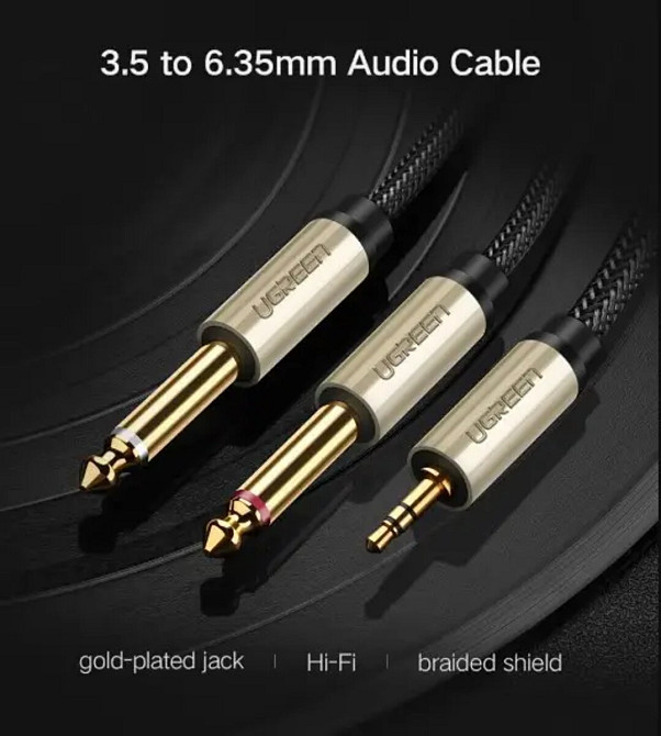 Аудіо кабель UGREEN AV126 3.5mm TRS to Dual 6.35mm TS Audio Cable 2m (Gray)(UGR-10615) (UGR-10615) Київ - фото 3