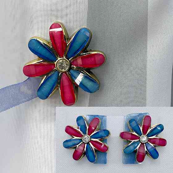 Магніти для штор та гардин "Квітка" набір 2 шт Блакитний з малиновим (81-256) Київ