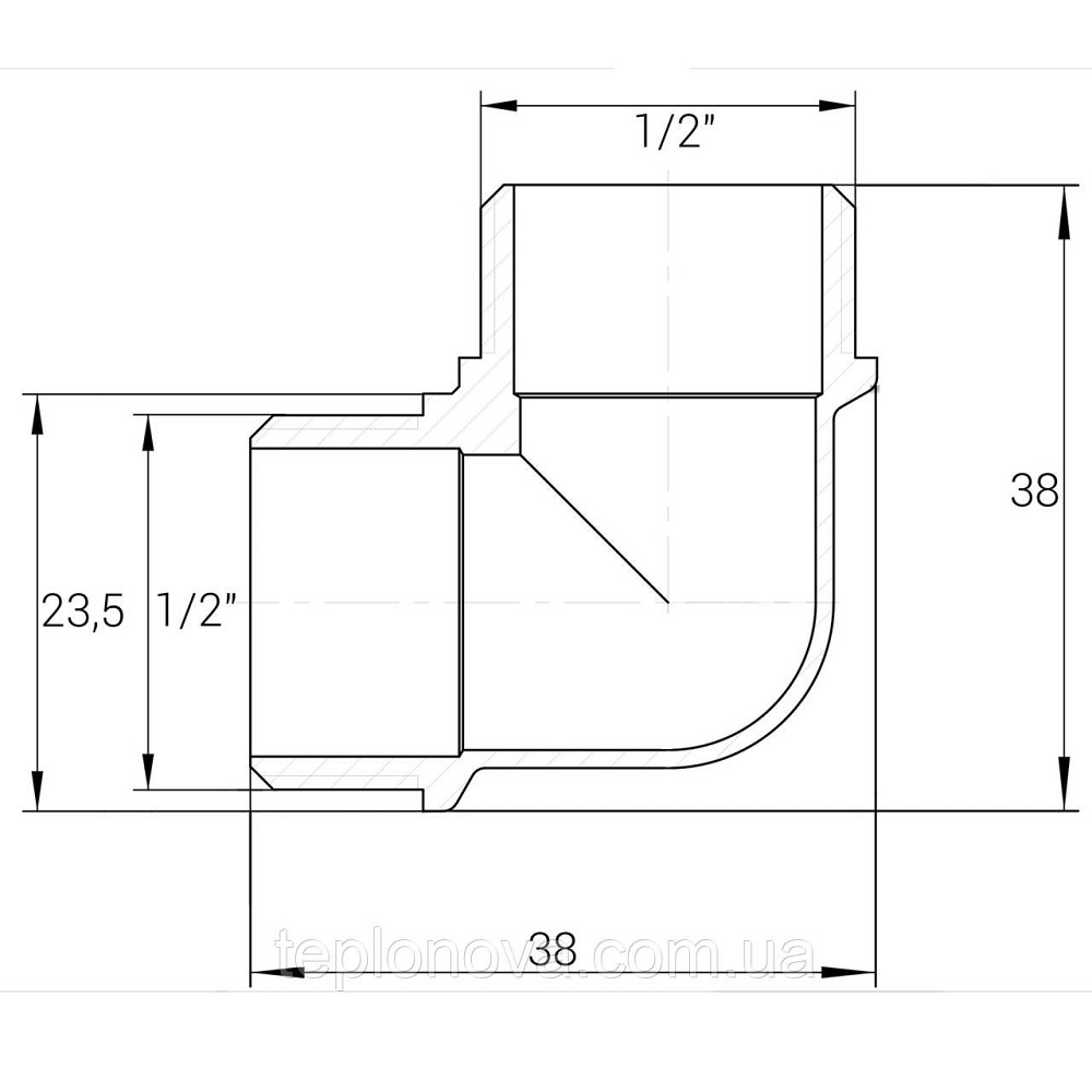 Косинець латунний 1/2| НР х 1/2| НР штампований з буртом А0113А VA Чернівці - фото 4
