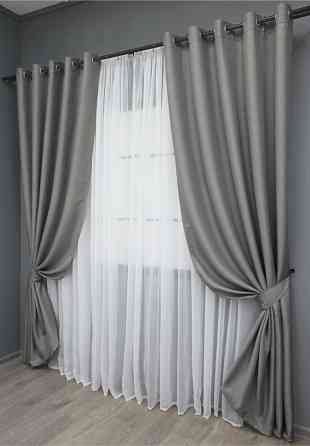 Комплект штор на люверсах VR-Textil Лен-блэкаут 1797ш Серый 150х250см 2 шт (37-0264) Киев