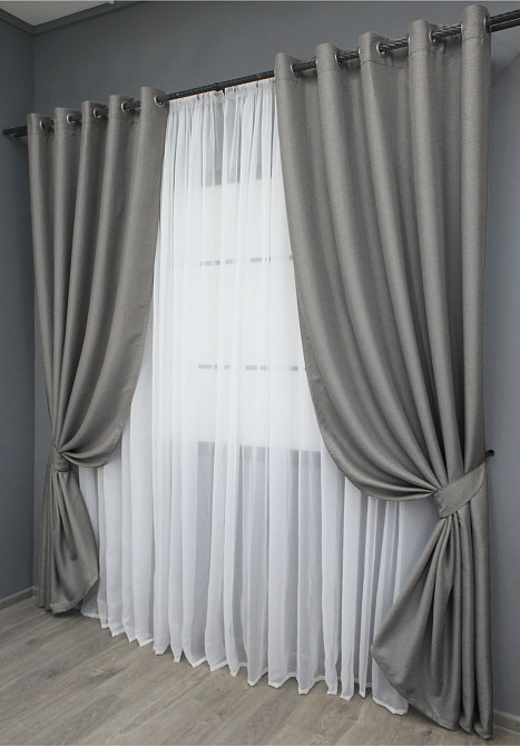 Комплект штор на люверсах VR-Textil Лен-блэкаут 1797ш Серый 150х250см 2 шт (37-0264) Киев - изображение 3