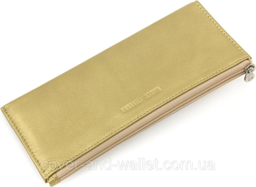 Жіночий тонкий гаманець із натуральної шкіри золотистого кольору на блискавці Marco Coverna 8805 Київ - фото 2