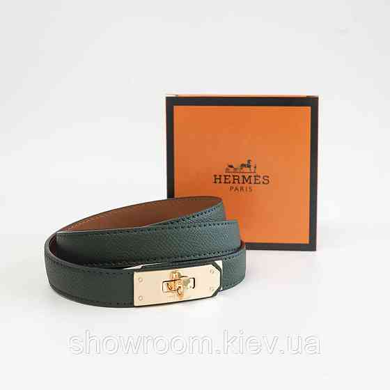 Жіночий брендовий ремінь Hermes, натуральна шкіра, зелений (280-1) Київ