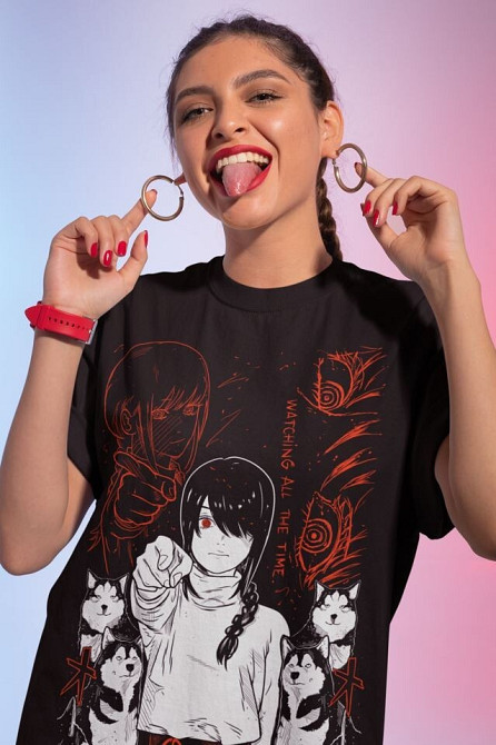 Футболка з аніме принтом Людина-бензопила оверсайз (S/M/L) Чорний AnimeJ0905 Дніпро - фото 3