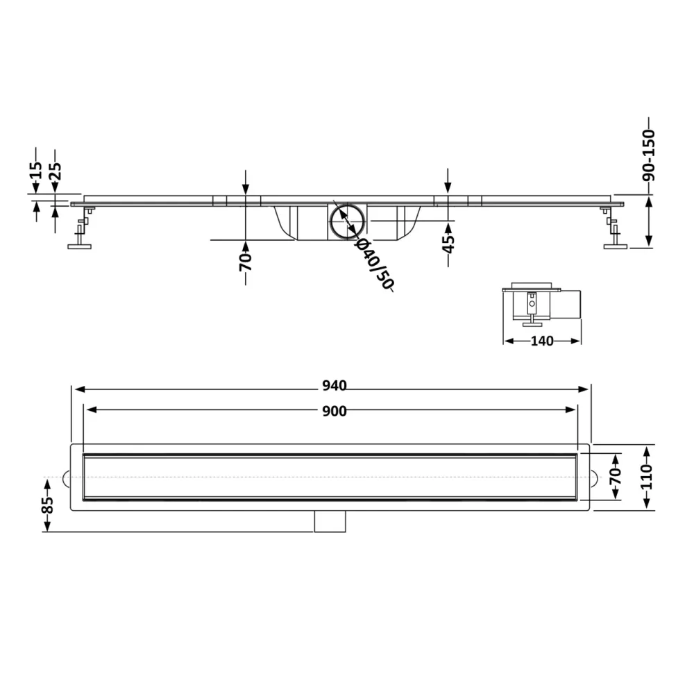 Трап из нержавеющей стали Qtap Scorpio Tile900 линейный под плитку (поворотный сифон/сухой затвор) Киев - изображение 9