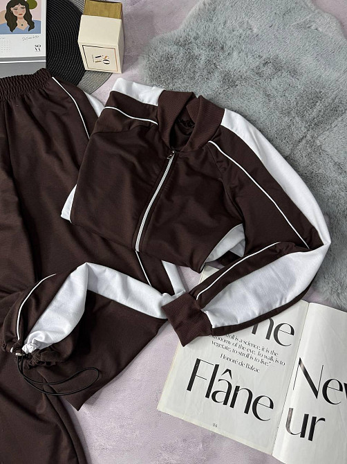 Женский стильный повседневный костюм двойка двунить Шоколад, 42/46 Одесса - изображение 4