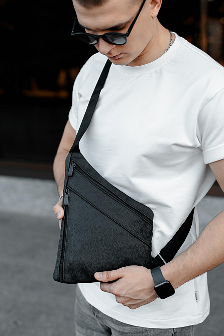 Сумка-слінг із натуральної шкіри, сумка через плече чоловіча SL024 (Чорна) Суми - фото 1