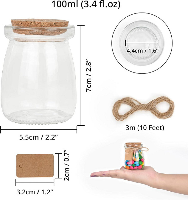 Баночки скляні з корком 100 мл, 23 шт, прозорі з етикетками та мотузкою, для солодощів, меду, йогурту свічок спецій банки маленькі Київ - фото 2