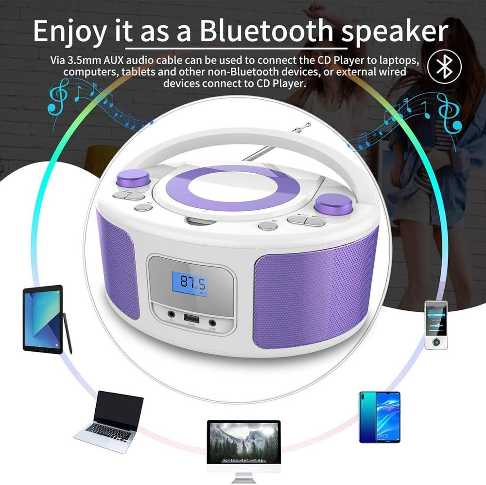 Портативный CD-проигрыватель Boombox WTB-791 с Bluetooth, пультом дистанционного управления, FM-радио, USB, воспроизведением MP3 Днепр - изображение 4