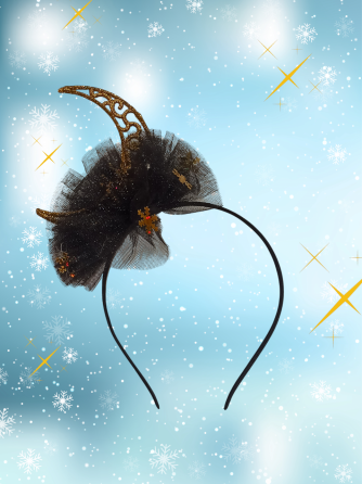 Обруч для волос полумесяц золотой с фатином новогодний one size ручная работа черный Киев