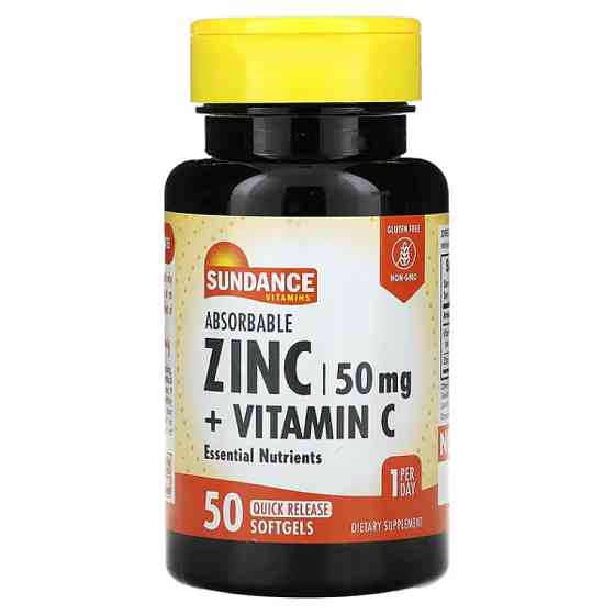 Цинк + Витамин С Sundance Vitamins Absorbable Zinc + Vitamin C, 50 Quick Release Softgels Луцк
