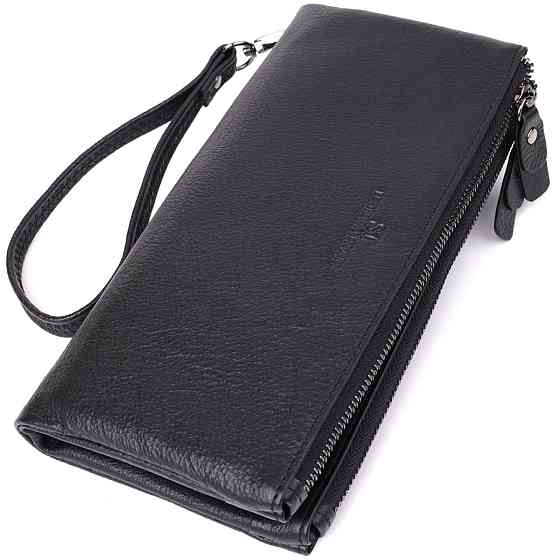 Практичный кожаный кошелек на три отделения Черный (ST Leather) Киев