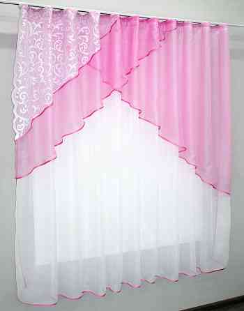 Кухонный комплект (280х170см) шторка с ламбрекеном цвет розовый с белым 00к 59-398 Киев