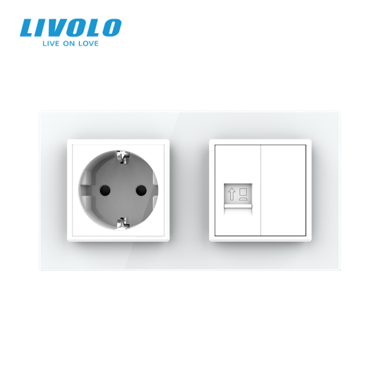 Розетка двомісна комбінована Силова Інтернет Livolo білий скло (VL-C7C1EUK01C-11) Коломыя