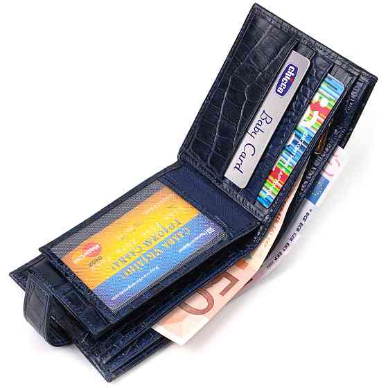 Містке горизонтальне портмоне для чоловіків з натуральної шкіри з тисненням під крокодила CANPELLINI 21883 Синє Київ