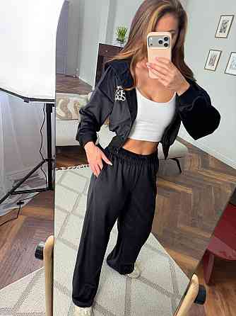 Жіночий велюровий костюм на блискавці Чорний, 48/52 Харків