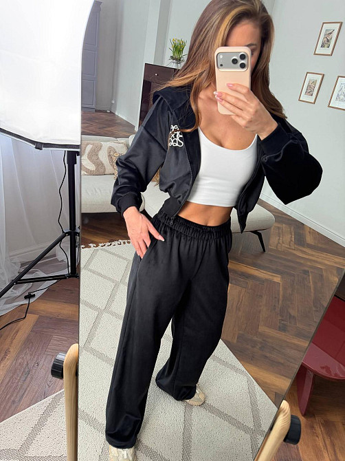 Жіночий велюровий костюм на блискавці Чорний, 48/52 Харків - фото 1