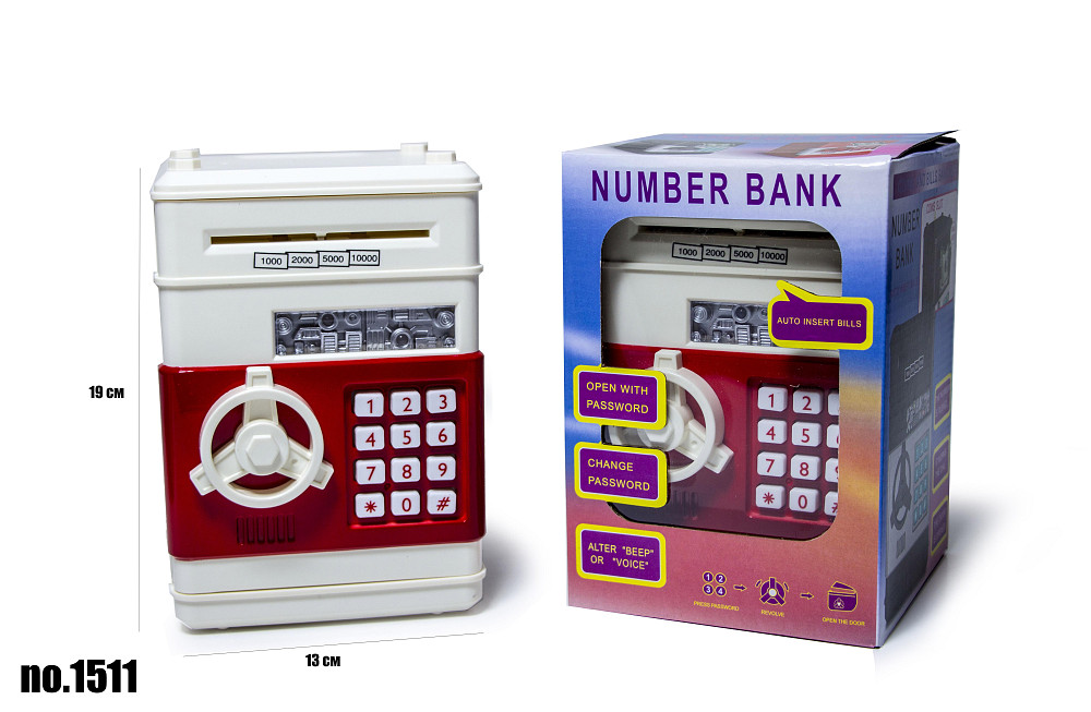 Электронная детская копилка-сейф с кодовым замком 1511 Бело-красная Одесса - изображение 2