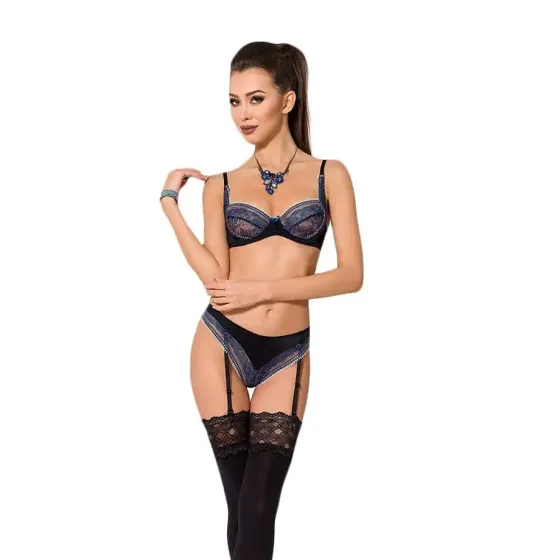 Комплект белья Passion Exclusive GISELE SET XXL/XXXL, black, лиф, трусики с пажами Львів