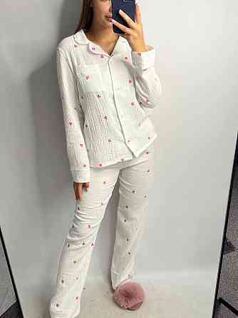 Женский комплект из натуральной ткани Сердечки, Молочный, M-L Харьков