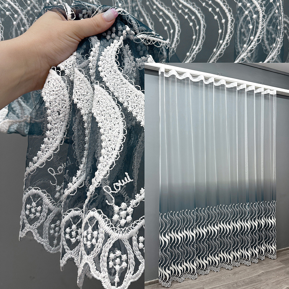 Тюль VR-Textil 1763т Фатин "Омбре" з вишивкою та люрексом Мурена з білим 300х200 см (42-0993) Київ - фото 1