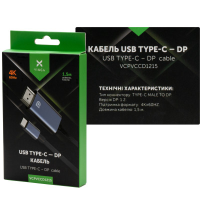 Кабель мультимедійний USB-C to DisplayPort M 1.5m v1.2 4K60Hz Vinga (VCPVCCD1215) Вінниця - фото 3