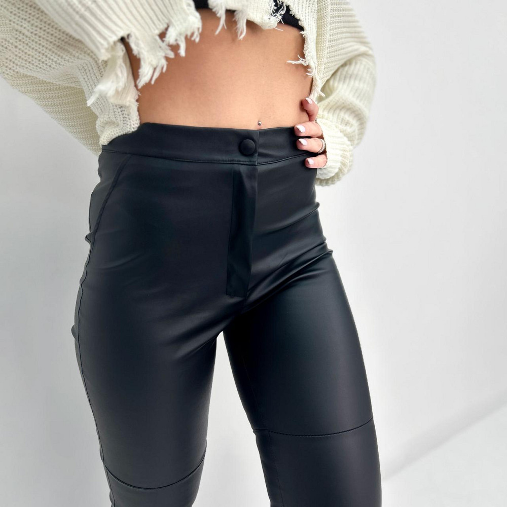 Стильные кожаные брюки женские Casual тонкие батал Киев - изображение 7