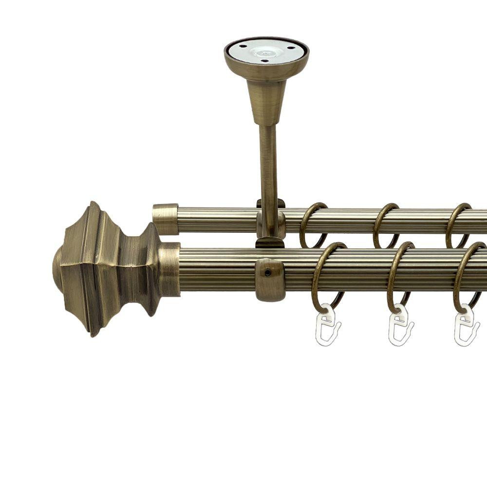 Карниз Orvit Борджеза металевий дворядний відкритий до стелі рифлена труба кільце металеве Антик 25\16 мм 240 см (00-00018719) Львів - фото 1