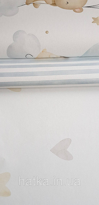Шпалери флізелінові еко Rasch Kids World II 0.53х10 дитячі сердечка блакитні жовті коричневі на білому Київ - фото 3