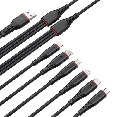 Дата кабель USB 2.0 AM to 2xLightning + 2xMicro 5P + 2xUSB-C 1.2m black XO (XO-NB196-6in1) Винница - изображение 2