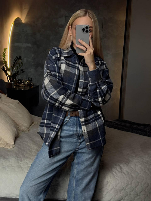 Женская базовая теплая клетчатая рубашка турецкий кашемир Джинс Одесса - изображение 3