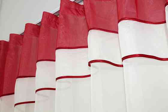 Кухонная гардина VR-Textil № 036к арка молочный с красным 280х170 см (52-0243) Киев