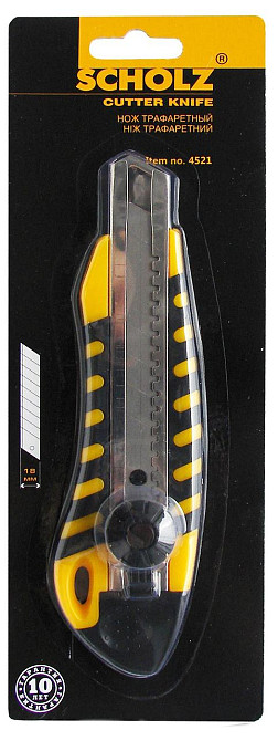 Ніж канцелярський 18 мм "Scholz" гвинт. фіксатор, металев. направл., прогумов. корпус, 4521SCH, шт Київ - фото 1