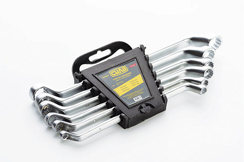 Набір двосторонніх накидних ключів CrV, розміри 6х7, 8х9, 10х11, 12х13, 14х15, 16х17 мм, 6 шт, СИЛА Харків - фото 1