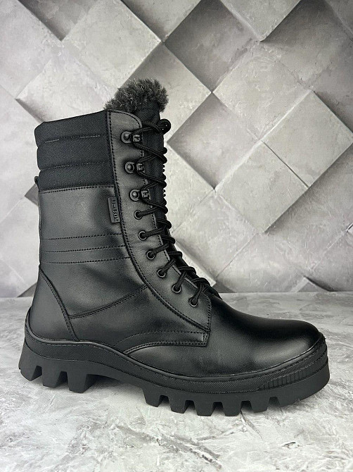 Тактичні чоловічі зимові берці теплі армійські берці з хутром прошиті та проклеєні чорні зимові берці WAR Львів - фото 7