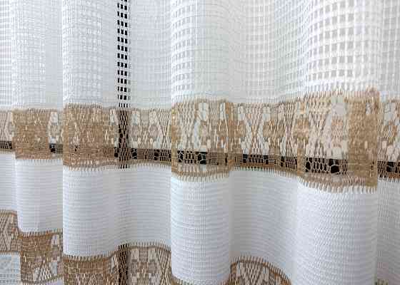 Тюль сетка VR-Textil Juli № 1719т Арка на кухню цвет белый с карамельным 500х150 см (53-0041) Киев