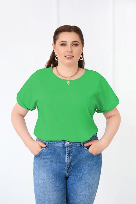 Літня блузка футболка вільного крою "Moment" оптом | Розпродаж кольору Зелений, 50-52 Київ - фото 1