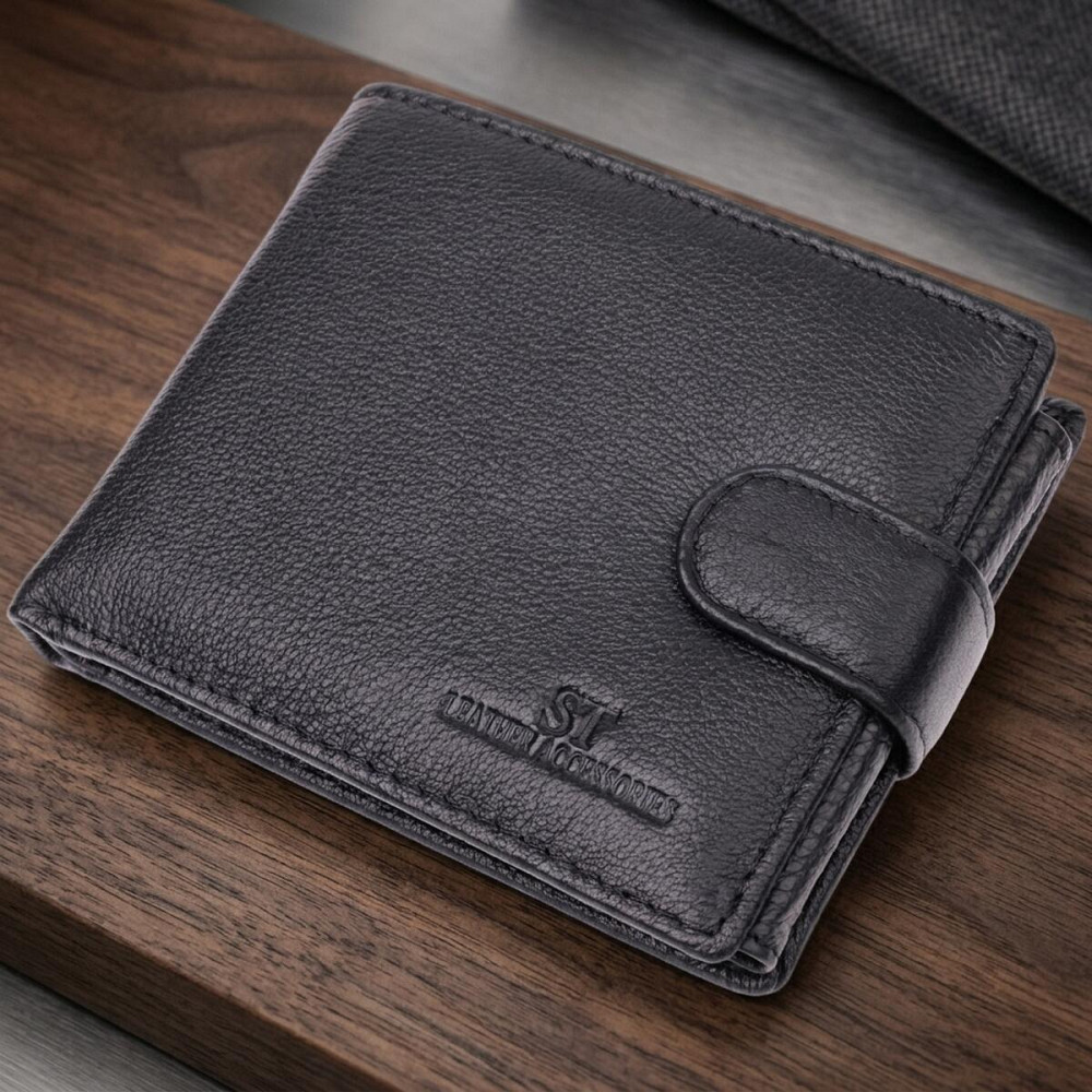 Интересный бумажник с блоком под документы из натуральной кожи ST Leather 22480 Черный Киев - изображение 11