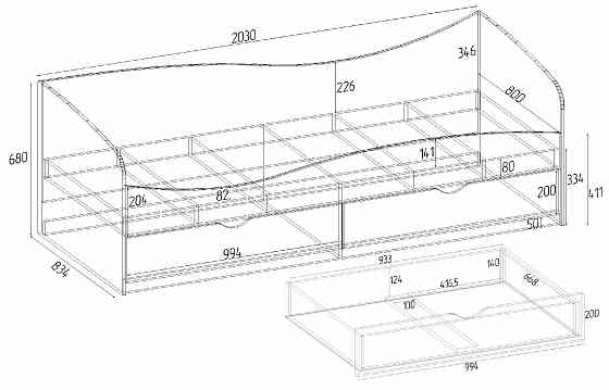Кровать односпальная L-7, Дуб Аппалачи, 2030х834х680 Львов