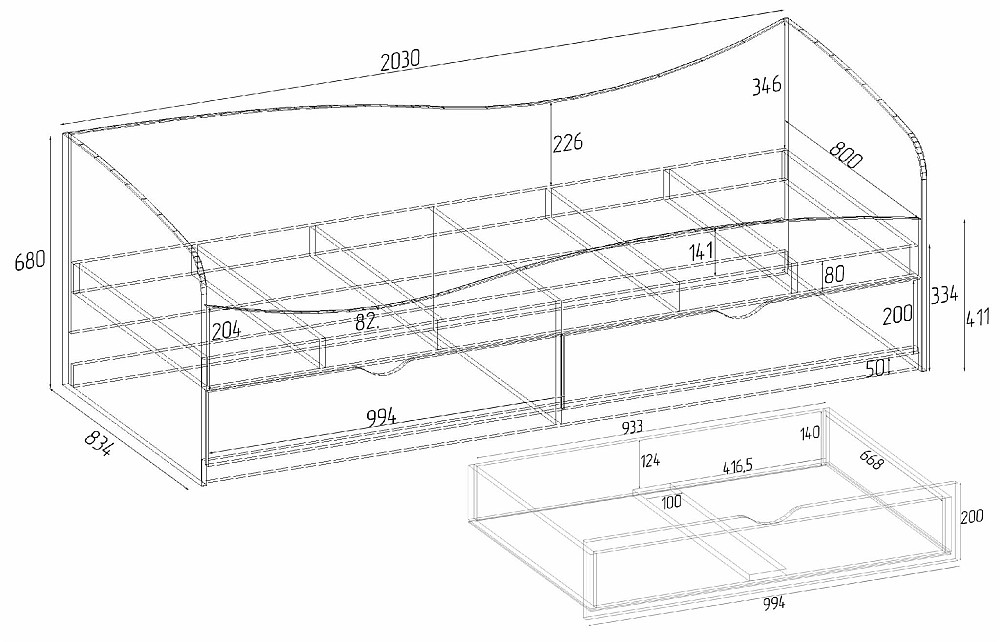 Кровать односпальная L-7, Дуб Аппалачи, 2030х834х680 Львов - изображение 2