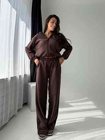 Жіночий повсякденний теплий плюшевий костюм турецький двосторонній фліс Шоколад Одеса