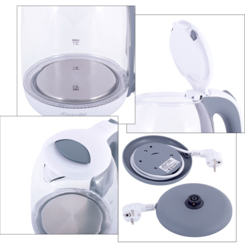 Електрочайник 1,7л 1850-2200W пластик (диск) білий/сірий 1720G KAMILLE Житомир - фото 6