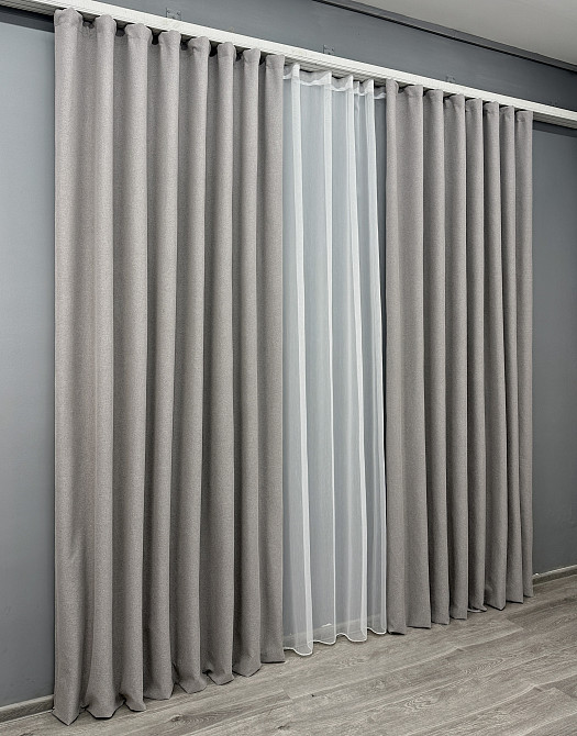 Комплект штор VR-Textil 100% блэкаут ASHEN NIGHT 150х270 2шт и Тюль 500х270 1848ш-1153т кофейно-серый с белым 71-085/4 Киев - изображение 3