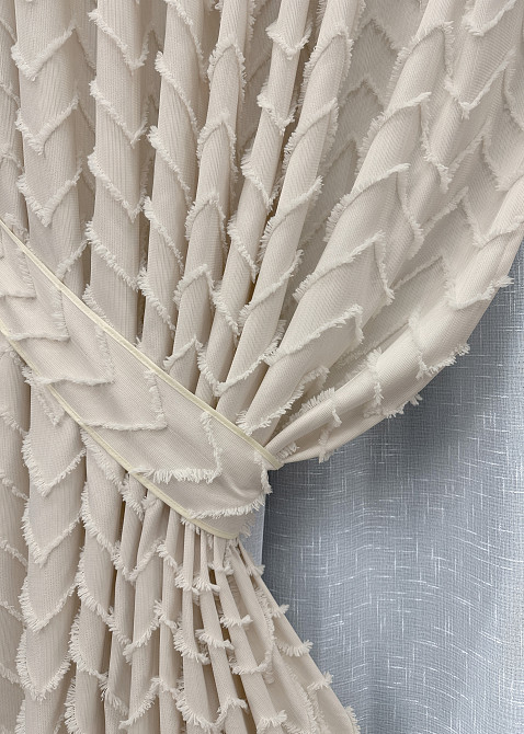 Комплект штор VR-Textil Лен Букле 200х270 2шт и Тюль 600х270 1806ш-115т Айвори с белым 71-042/7 Киев - изображение 4